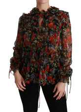 Dolce & Gabbana Black Floral Roses Blouse Silk Top -   -  Dolce & Gabbana.